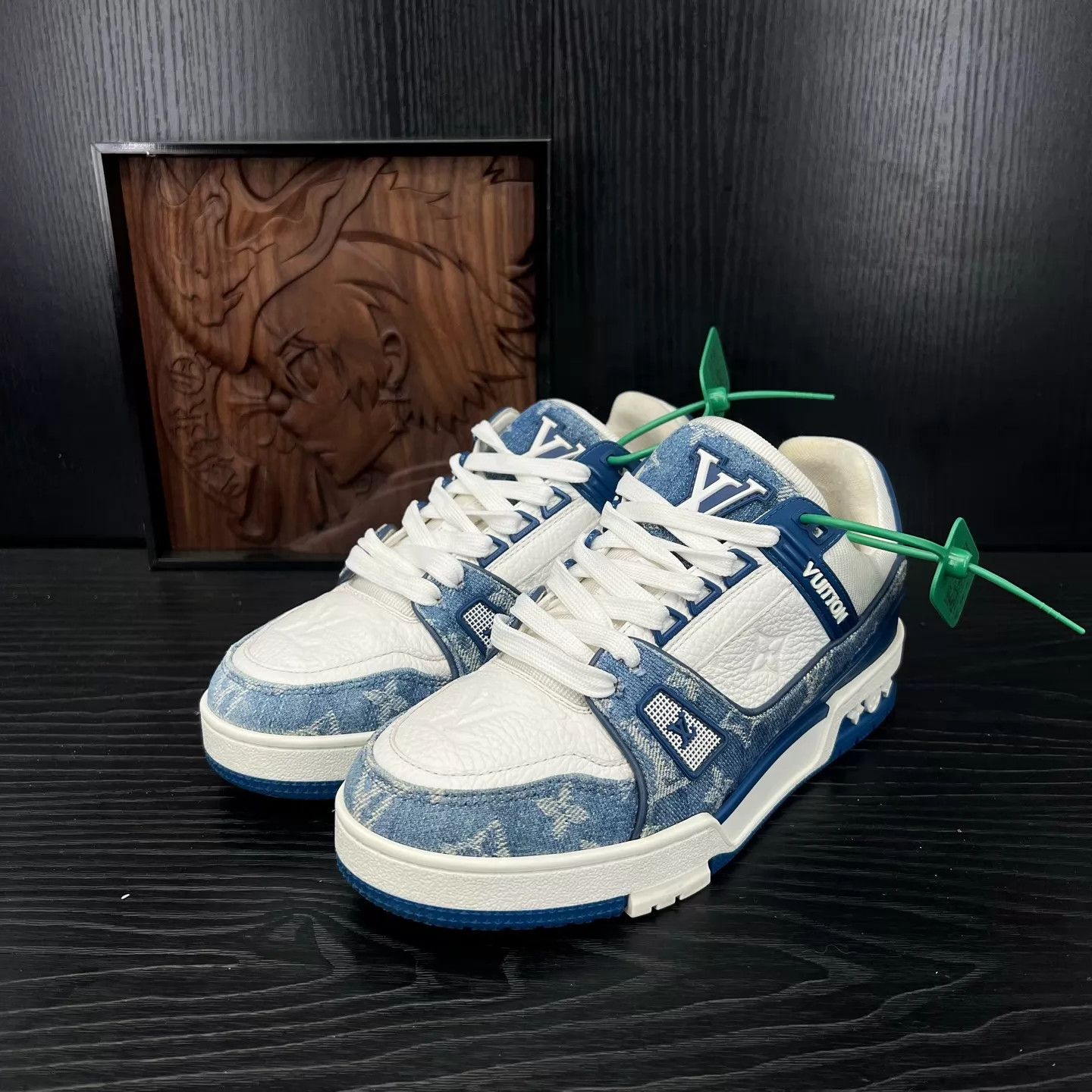 Louis Vuitton LV Trainer White & Blue Denim 37 Like New With Box Size US 6.5 / IT 36.5 - 1 Thumbnail
