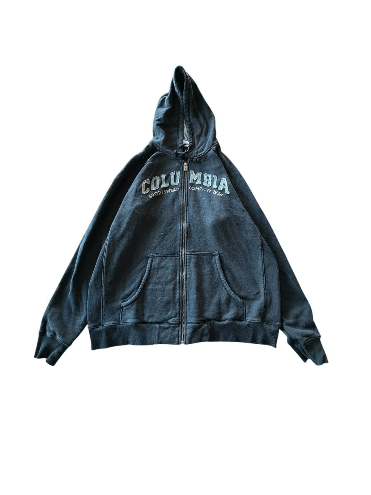 Columbia Embroidered Columbia Zip Up Ribbed Drawstring Hoodie Size US XL / EU 56 / 4 - 1 Thumbnail
