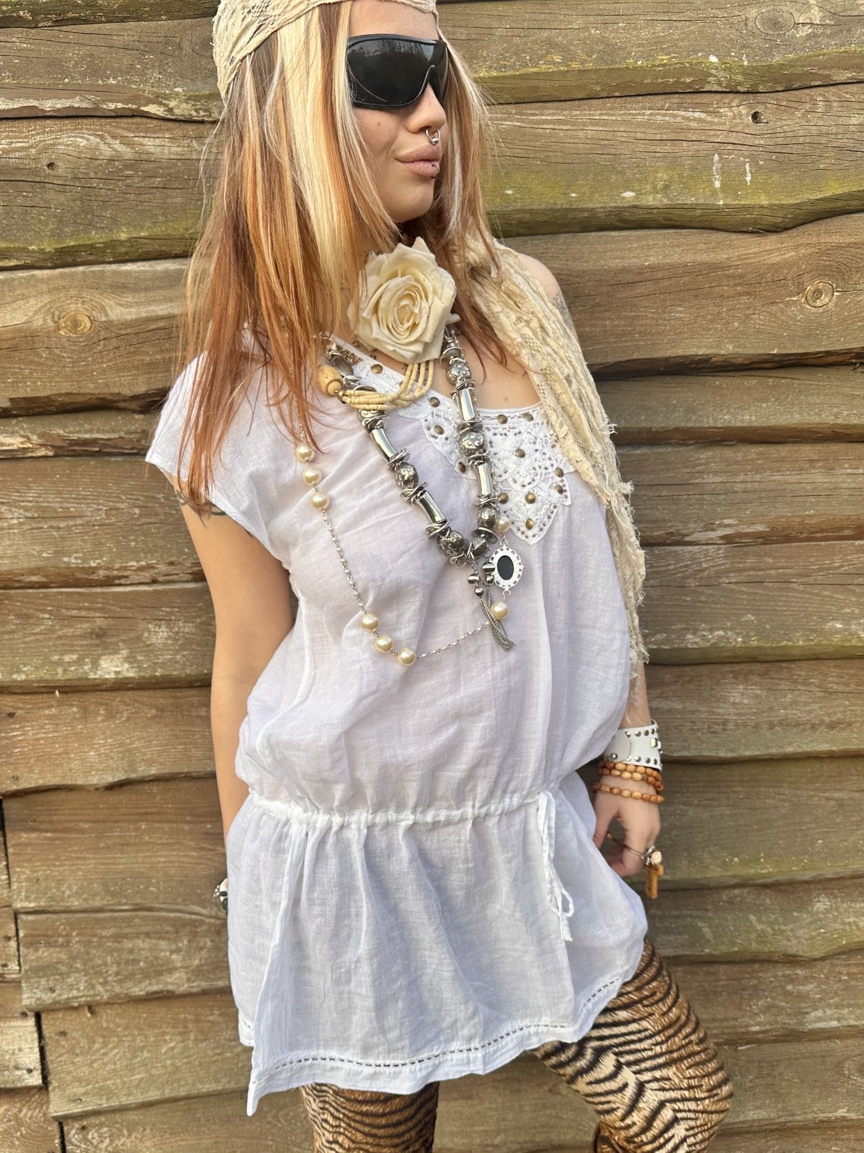 Vintage Vintage white cotton boho mini dress Size S / US 4 / IT 40 - 2 Thumbnail