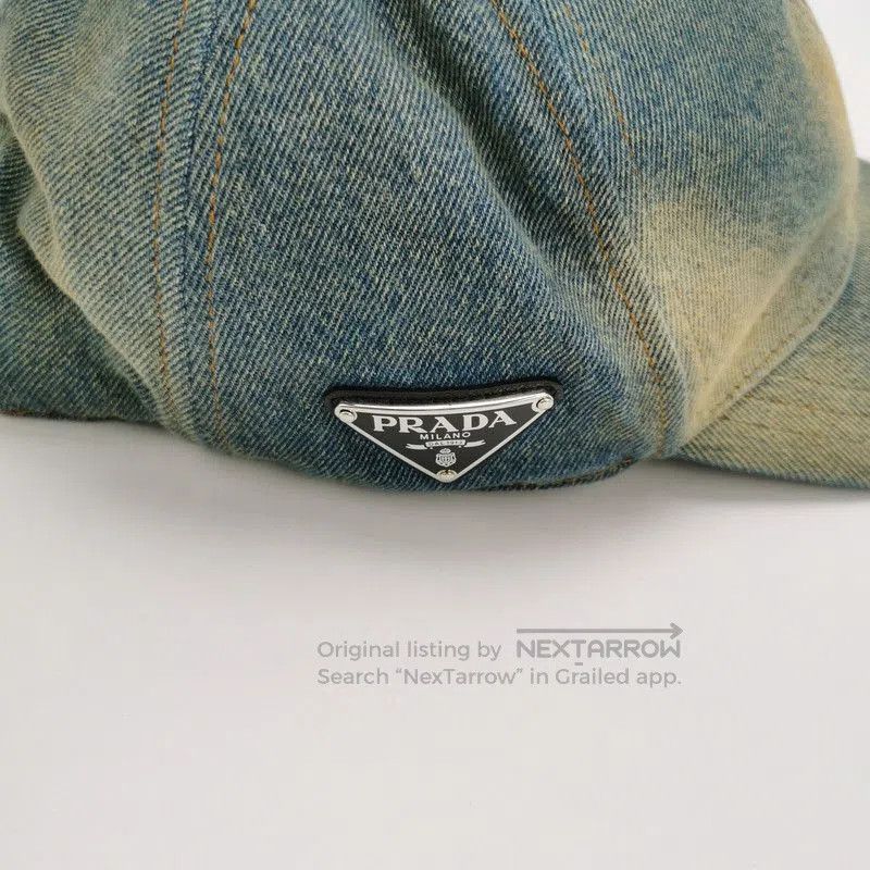 Prada Prada Cotton Triangle Logo Denim Baseball Cap. Size ONE SIZE - 5 Thumbnail