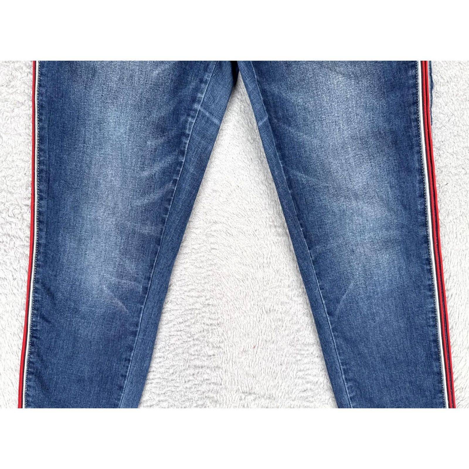 Vintage Vervet Jeans Womens 30 Blue Med Wash Skinny 5-Pocket Crop Striped High Rise Distressed Zipper Button Size 30" / US 8 / IT 44 - 3 Thumbnail
