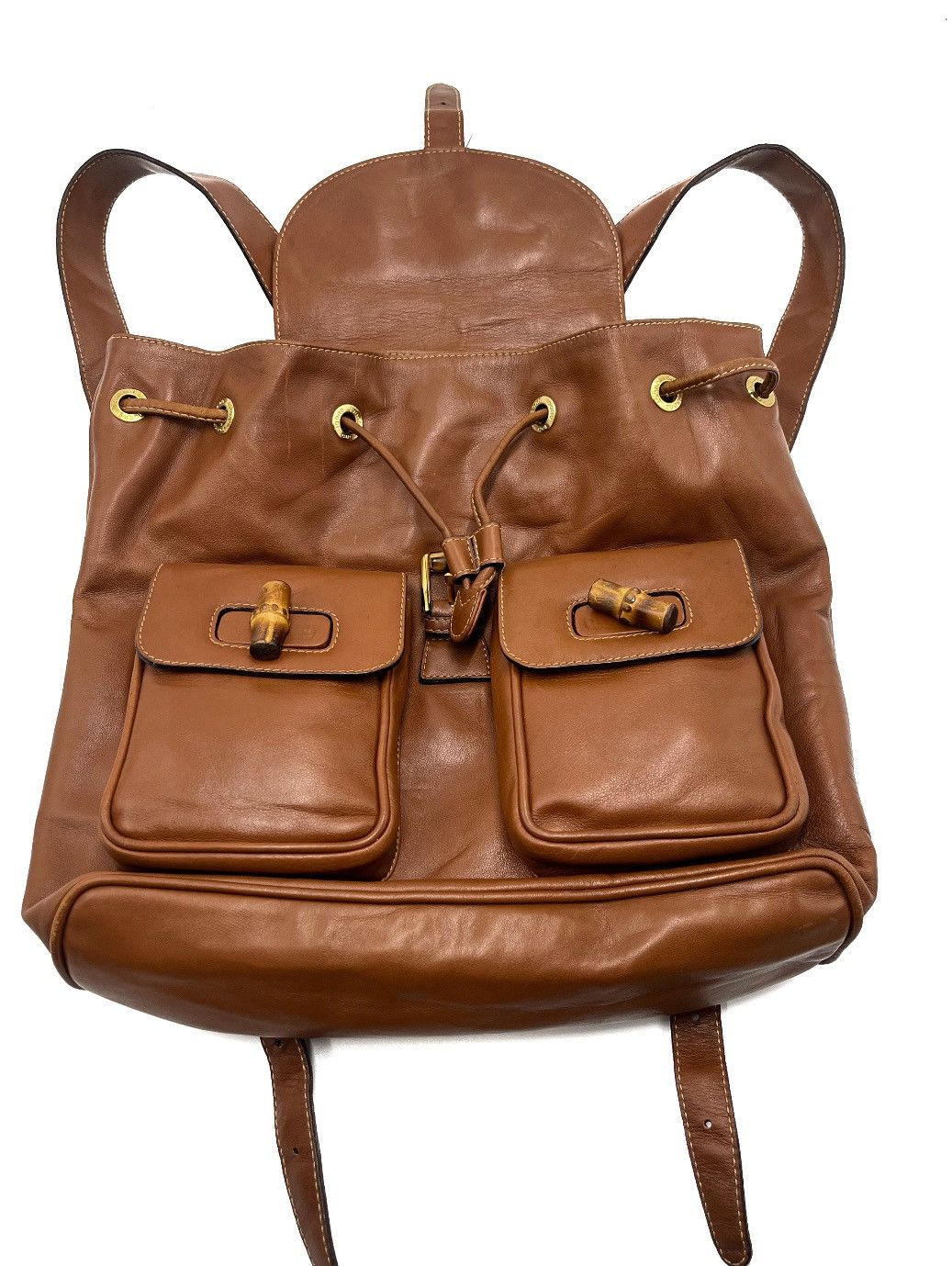 Gucci Authentic Gucci Brown Leather Bamboo Backpack Size ONE SIZE - 2 Thumbnail