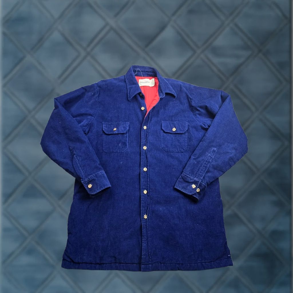 Vintage St. Johns Bay Shirt Jacket Mens Large Blue Corduroy Lined Button Up 90s Jacket Size US L / EU 52-54 / 3 - 1 Thumbnail