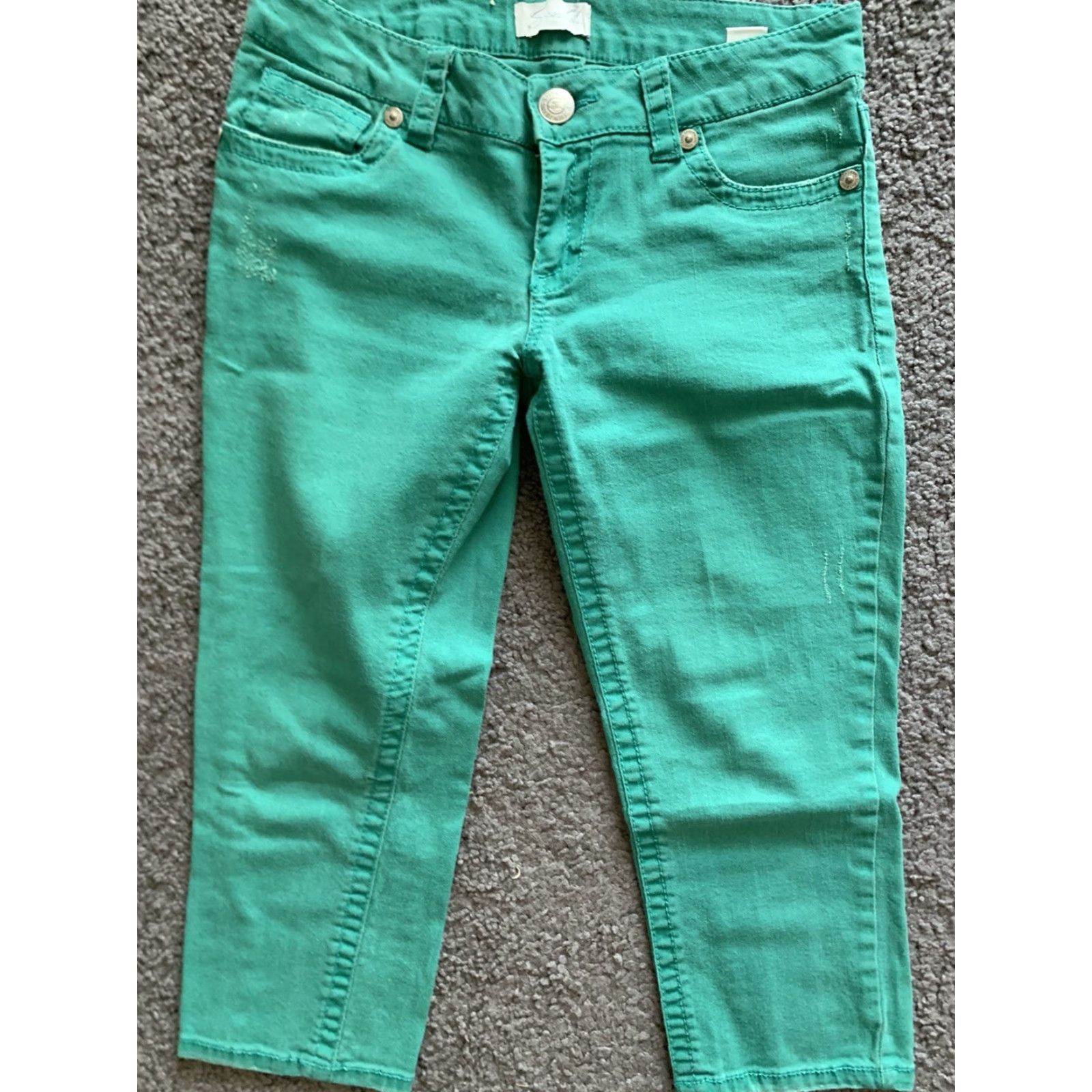 Vintage Seven 7 Capri Jeans Womens Size 6 Green Distressed Comfort Denim Regular Size 28" / US 6 / IT 42 - 4 Thumbnail