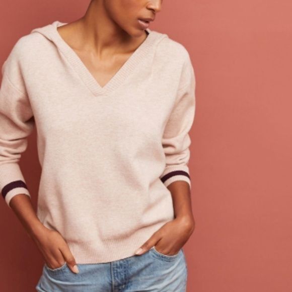 Anthropologie Moth Seward Pink V-Neck Hooded Top Size XS / US 0-2 / IT 36-38 - 1 Thumbnail