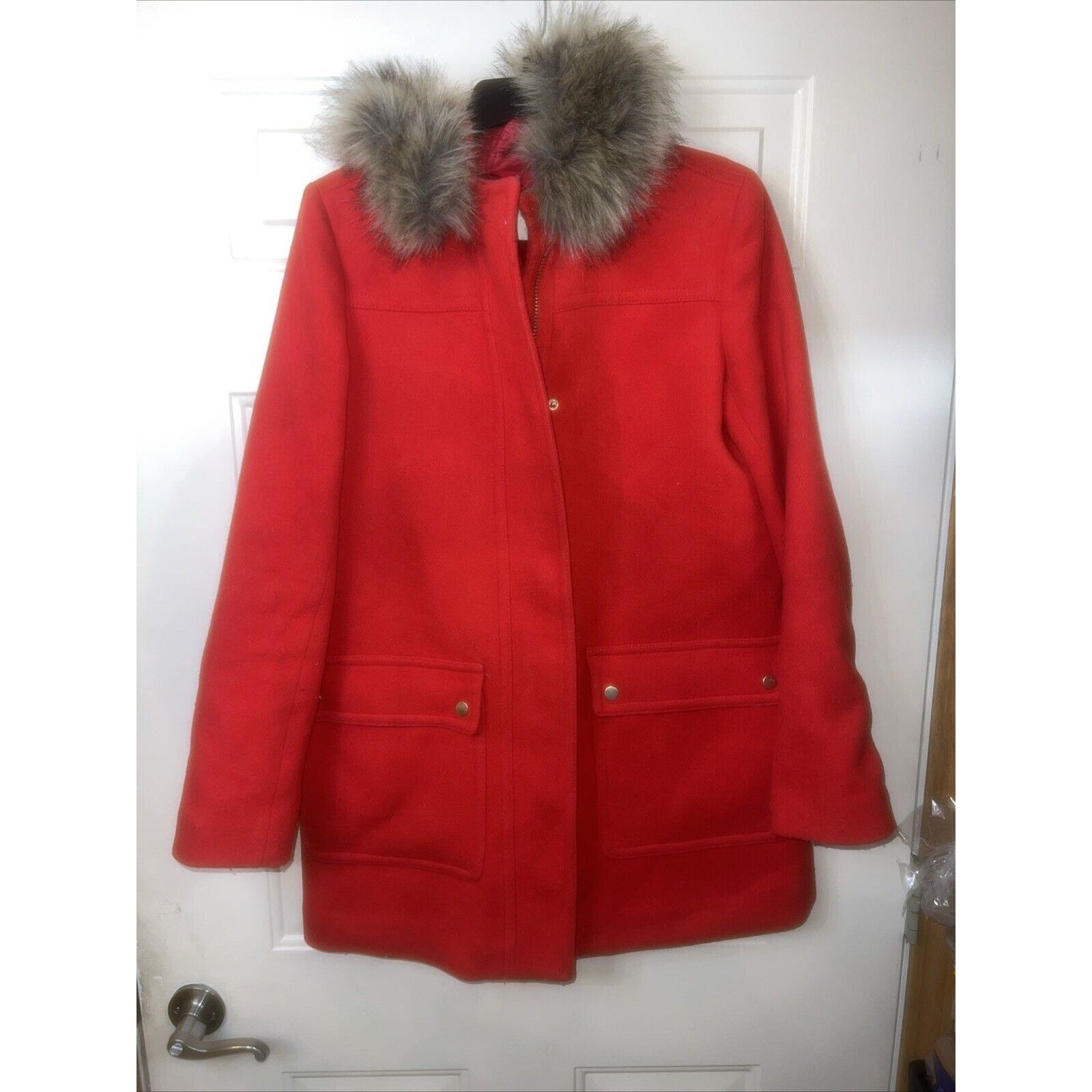 J.Crew J Crew Parka Jacket Coat Red Women’s Size 8 Wool Fur Hood Size M / US 6-8 / IT 42-44 - 1 Thumbnail