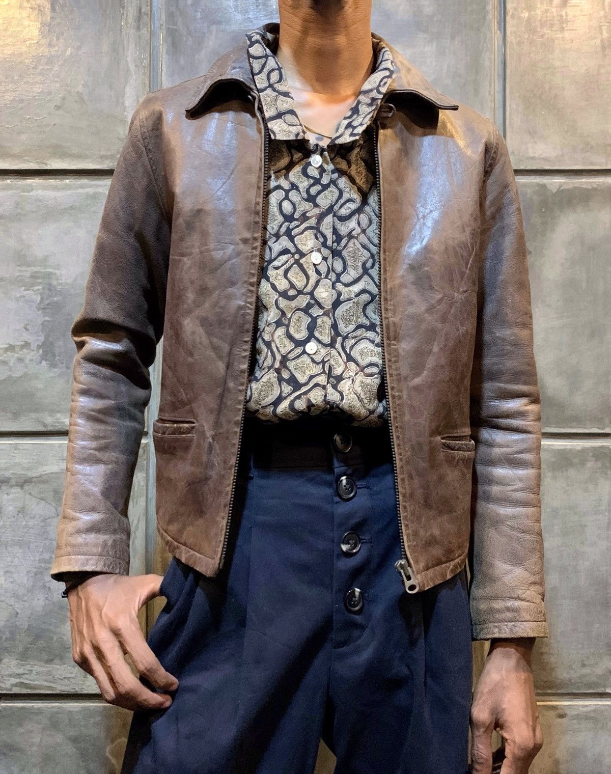 80s 45RPM Biker Cafe Racer Goat Skin Leather Jacket