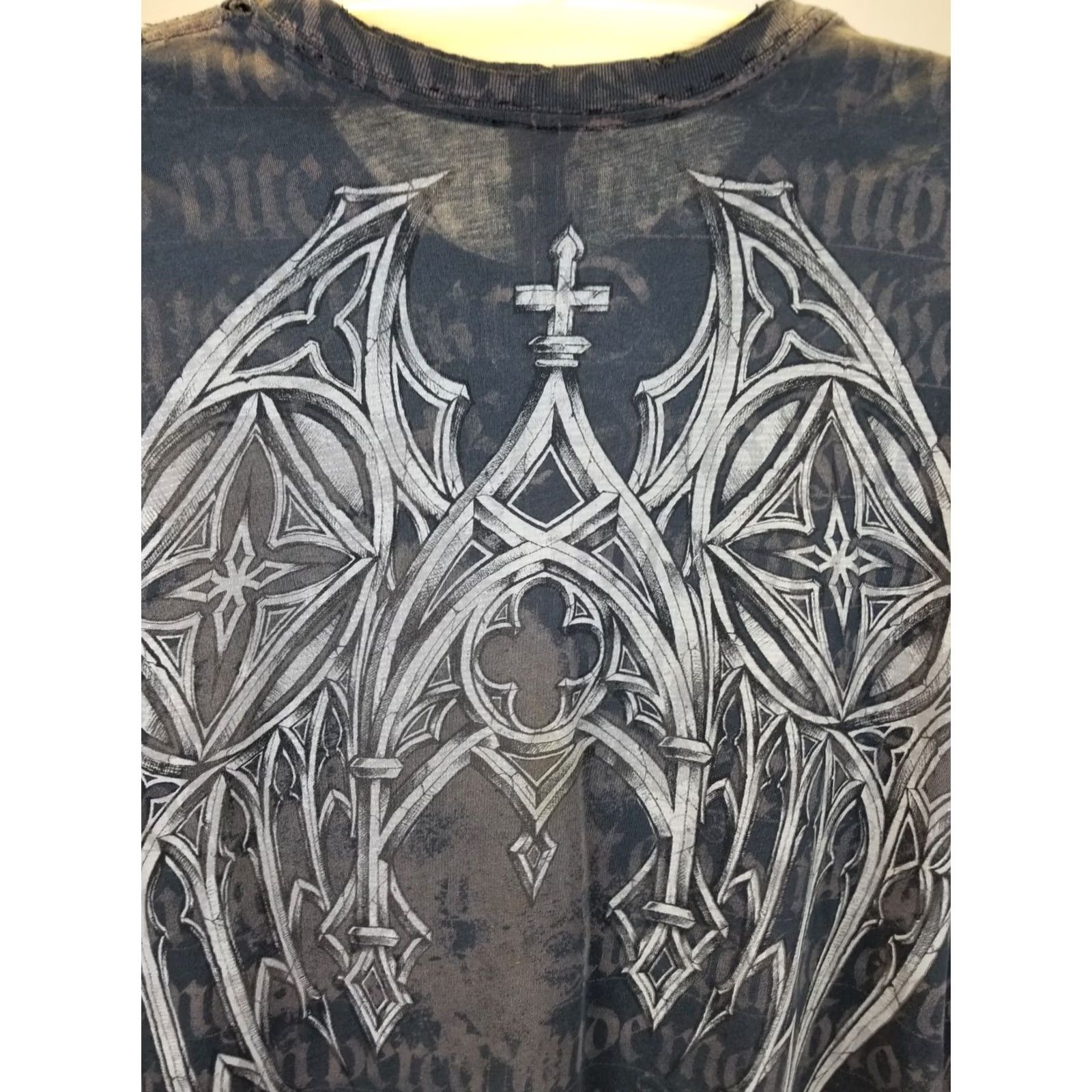 Affliction AFFLICTION T-Shirt XXL Gray Cotton Jersey Short Sleeve Round Neck Made in USA Vintage Grunge MMA Skull Wing 29 INCH Back 23 INCH Front Mens Size US XL / EU 56 / 4 - 5 Thumbnail