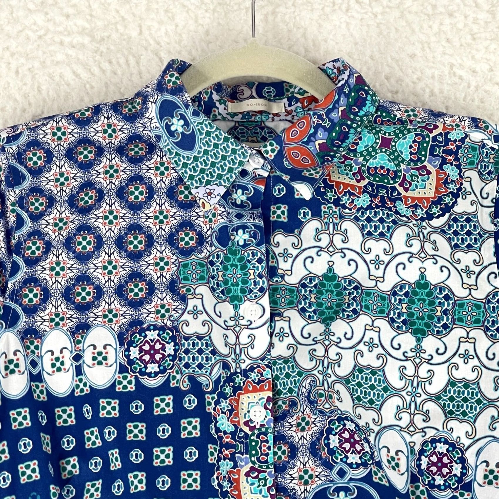 Vintage Chico's Button-Up Shirt Womens Small Blue Mixed Media 3/4 Sleeve Casual Size S / US 4 / IT 40 - 3 Thumbnail