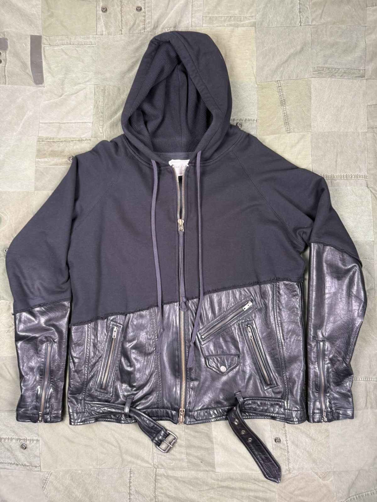 Greg Lauren 50/50 Black Leather Zip Hoodie Size US L / EU 52-54 / 3 - 1 Thumbnail