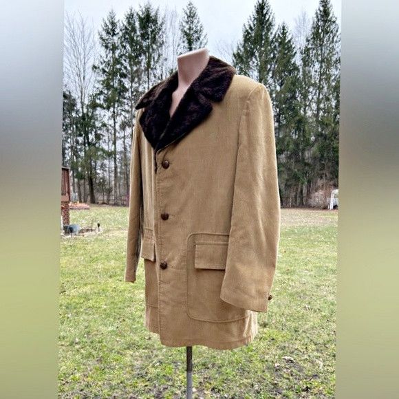Sears Vintage 70s Sears Mens Tan Corduroy Faux Fur Coat~44 Tall~ Size US XL / EU 56 / 4 - 2 Thumbnail