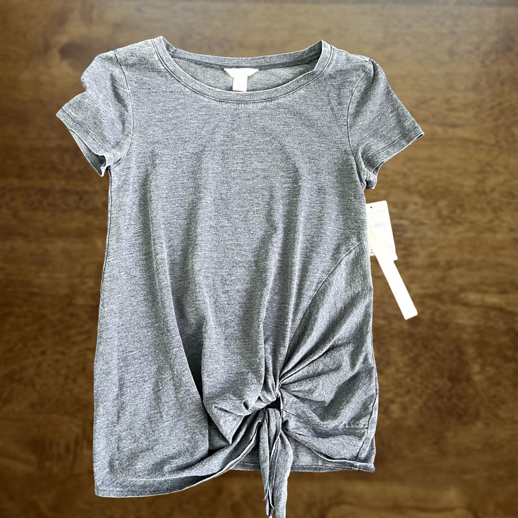 Vintage Caslon Shirt Womens XS Gray Crew Neck Short Sleeve Jersey Tee with Knot Front Tie Hem Size XS / US 0-2 / IT 36-38 - 1 Thumbnail