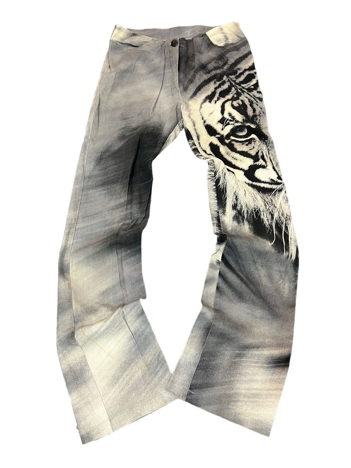 image of 20471120 x Beauty Beast Morgan Tiger Print Flared Jeans Y2K in Black/White, Women's (Size 24)