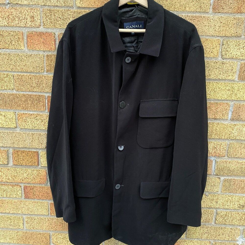 Canali × Vintage RARE Canali Wool Viscose Tri-Pocket Utility Jacket Coat Bla Size US L / EU 52-54 / 3 - 1 Thumbnail