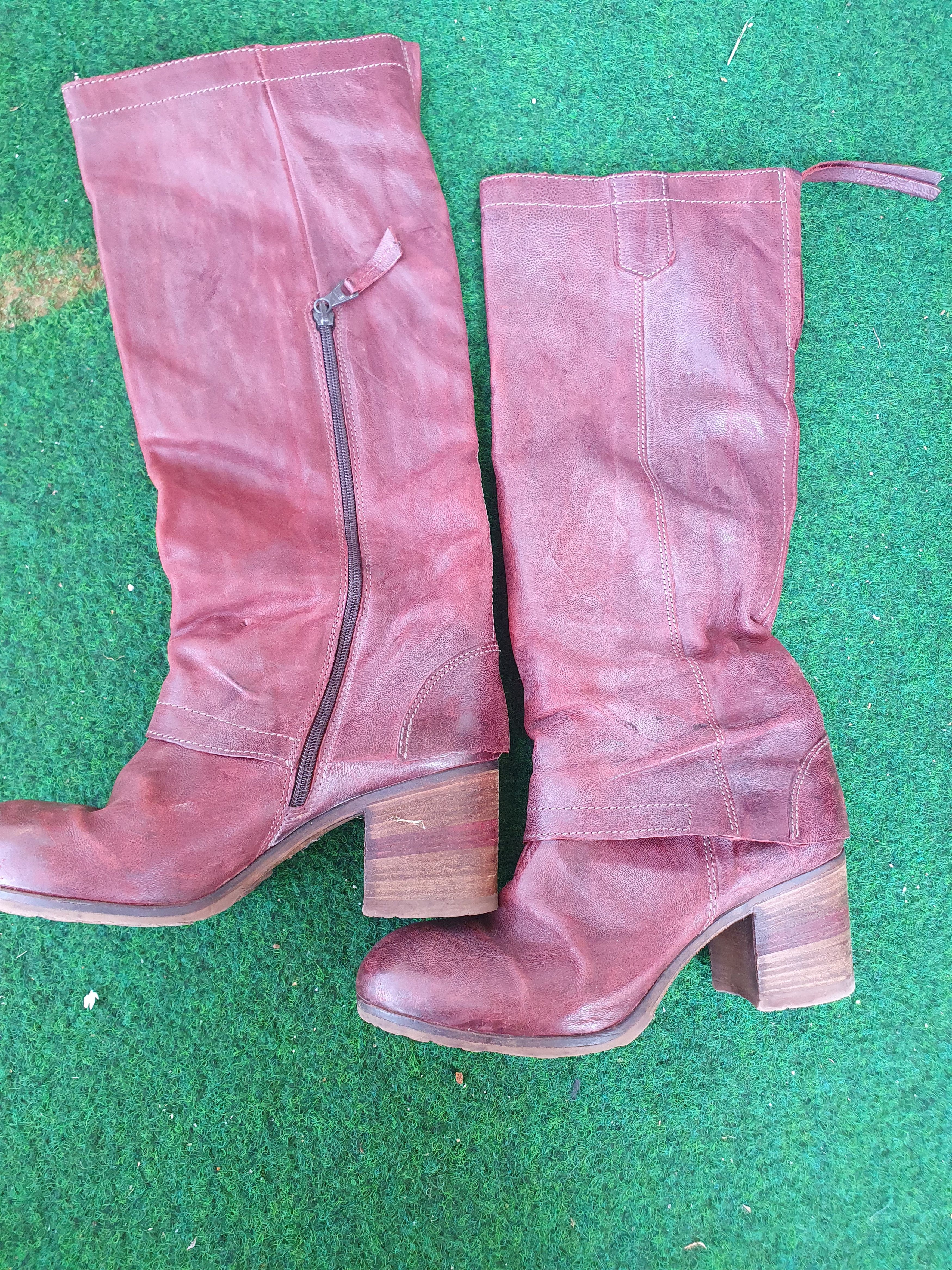 A.S.98 Airstep Long Knee Heels Leather Zipper Biker Boots 38 Size US 8 / IT 38 - 8 Thumbnail