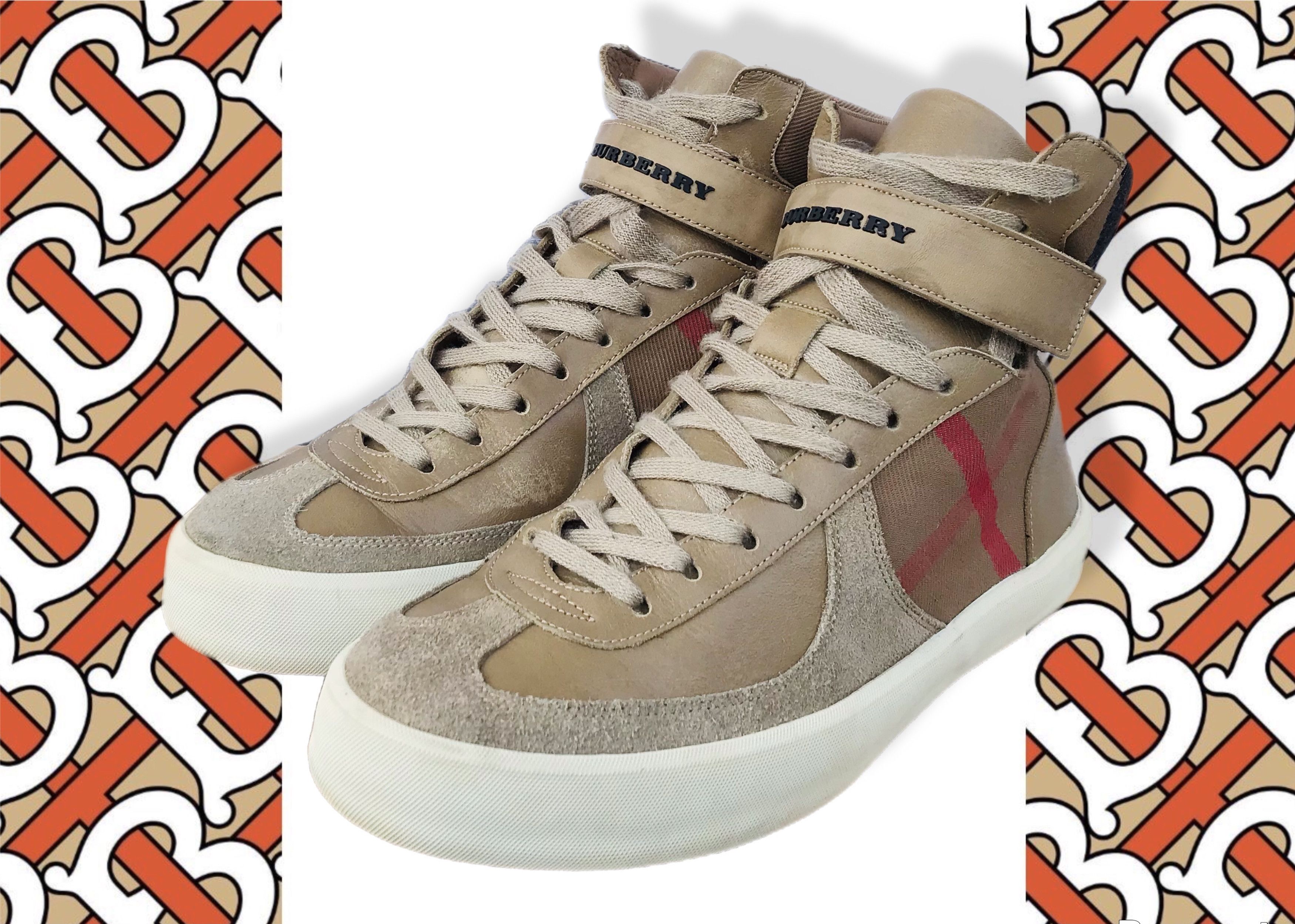 Burberry Burberry High Top Sneakers Beige Women's Nova Check Leather Size US 6 / IT 36 - 1 Thumbnail