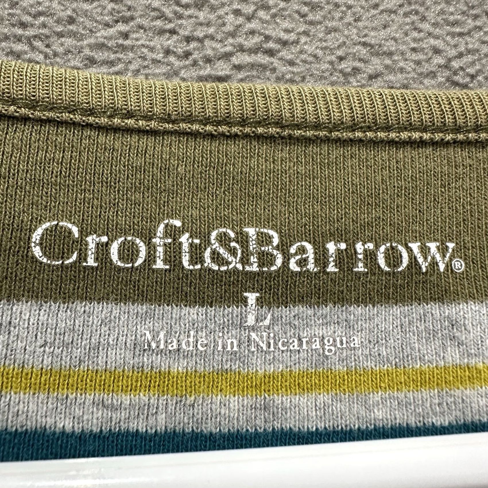 Croft & Barrow Croft & Barrow Blouse Top Womens L Striped Green Gray Blue Henley 3/4 Sleeve GUC Size L / US 10 / IT 46 - 4 Thumbnail
