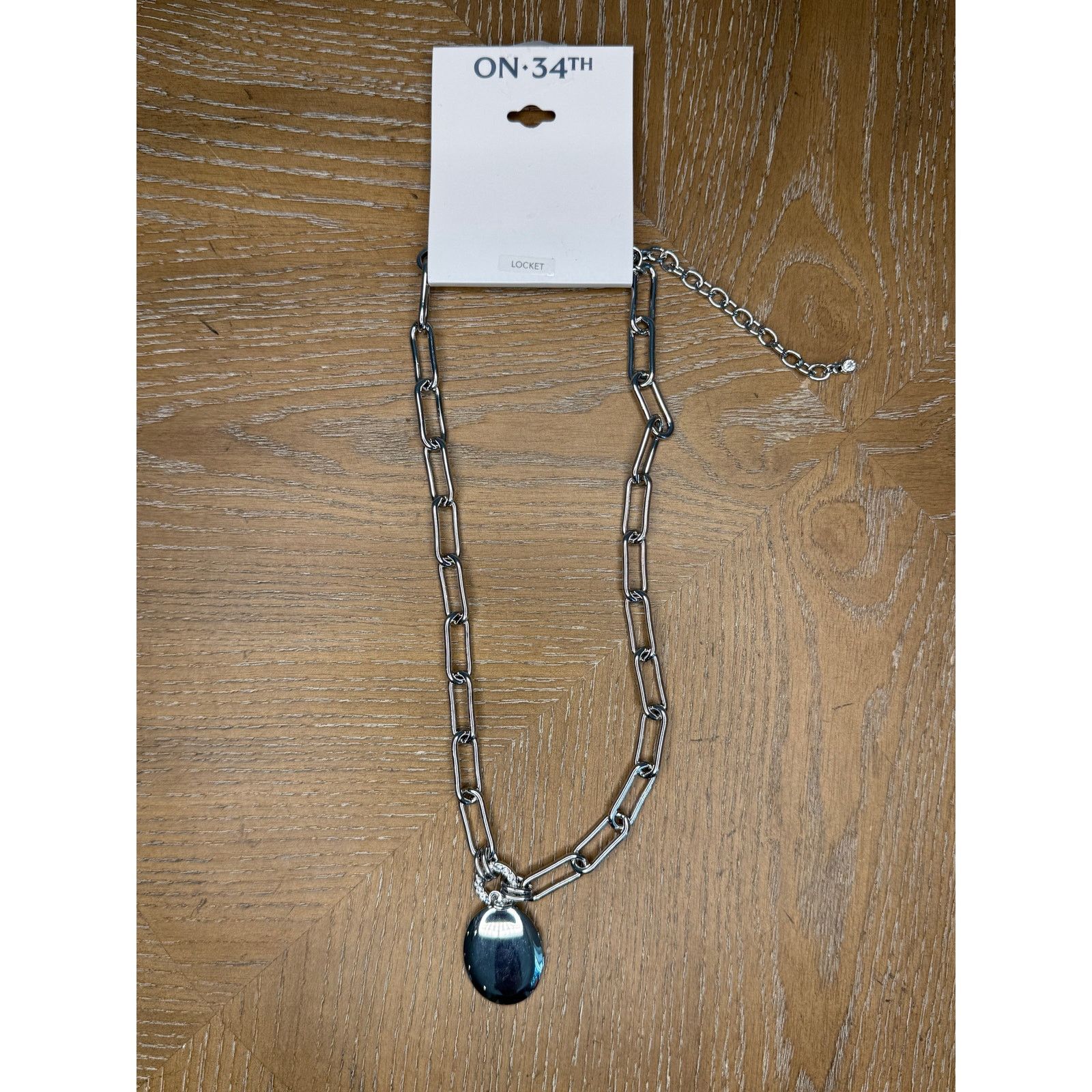 Other ON 34th Silver Tone Locket Pendant Necklace Paperclip Chain Size ONE SIZE - 2 Thumbnail
