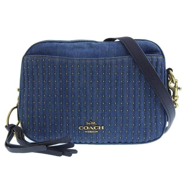 image of Coach Studded Denim Camera Bag in Blue, Women's