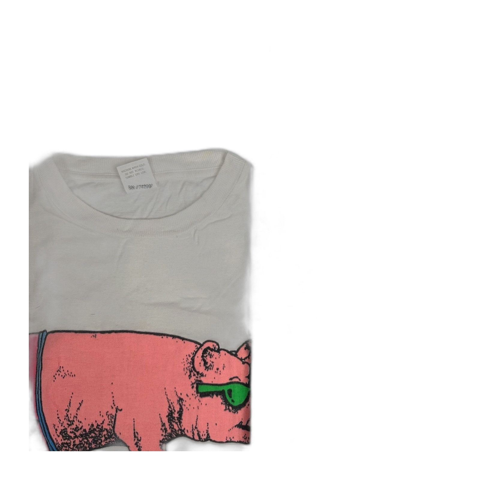 The Unbranded Brand Vintage Pig Graphic Fringe T Shirt Beaded Hem Retro 80s Whit Size US XL / EU 56 / 4 - 3 Thumbnail