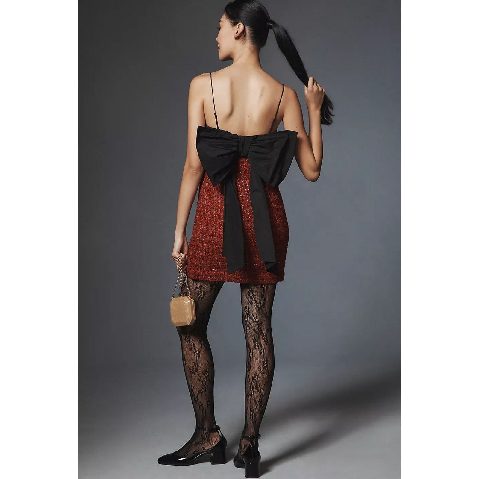 NWT Anthropologie Maeve Bow Square-Neck Mini Dress $178 Red