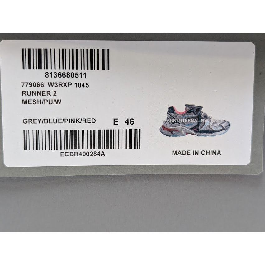 Balenciaga o1rshd1 Runner 2 Mesh/Pu/W Sneakers in Grey/Blue/Pink/Red Size US 13 / EU 46 - 9 Thumbnail