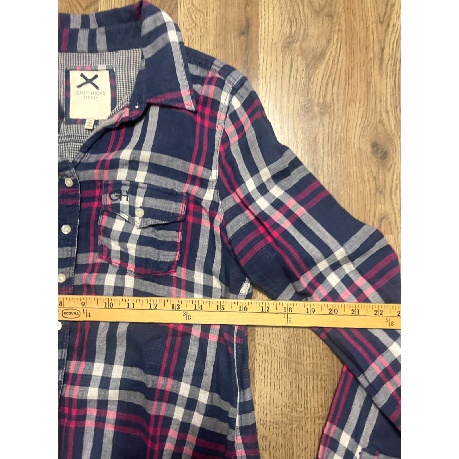 Vintage Gilly Hicks Shirt Womens Medium Blue Purple Grey Plaid Long Sleeve Button Up Size M / US 6-8 / IT 42-44 - 7 Thumbnail
