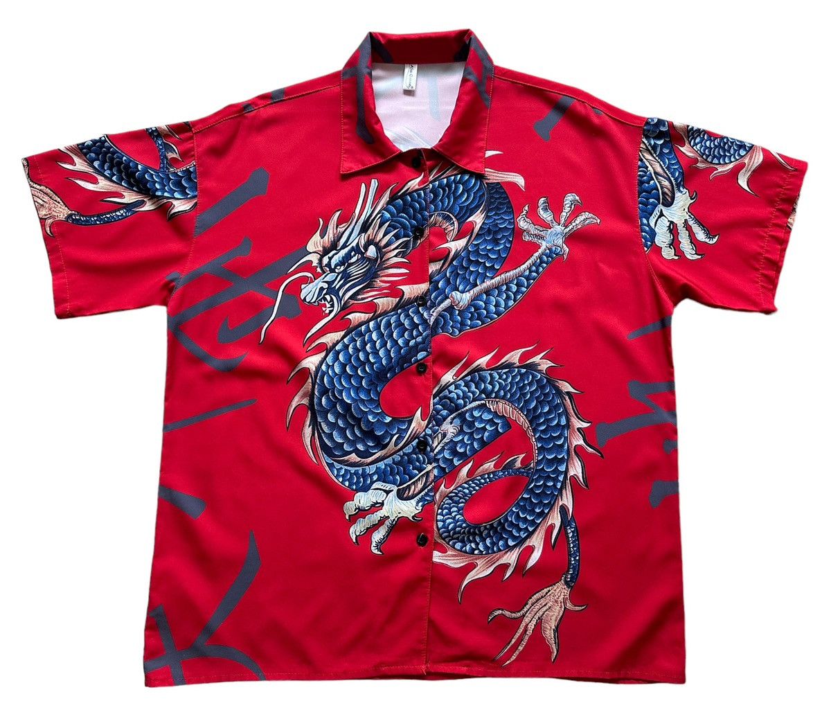 image of Japanese Dragon Yakuza Mafia Button Up Shirts in Red, Men's (Size Medium)