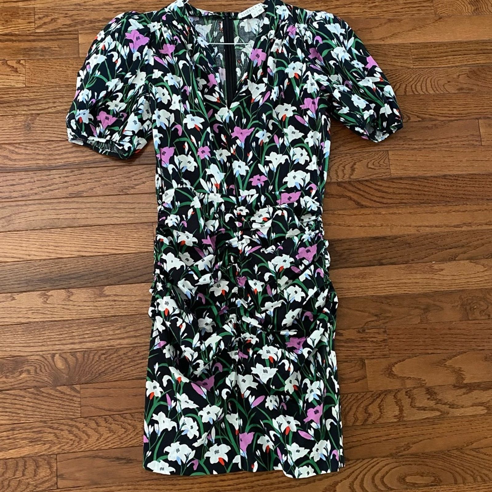 Veronica Beard Veronica Beard $495 Janis Floral Ruched Mini Dress Black 2 Size XS / US 0-2 / IT 36-38 - 2 Thumbnail