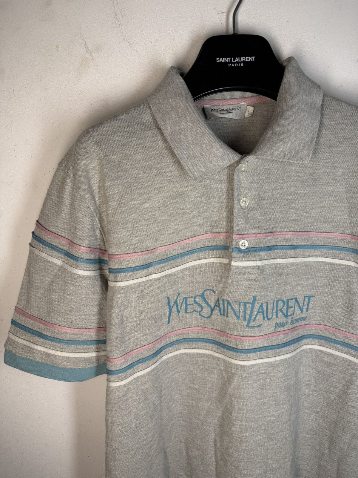 Yves Saint Laurent Grey YSL Polo Shirt Spell Out YSL Shirt YSL Tee Size US L / EU 52-54 / 3 - 14 Thumbnail