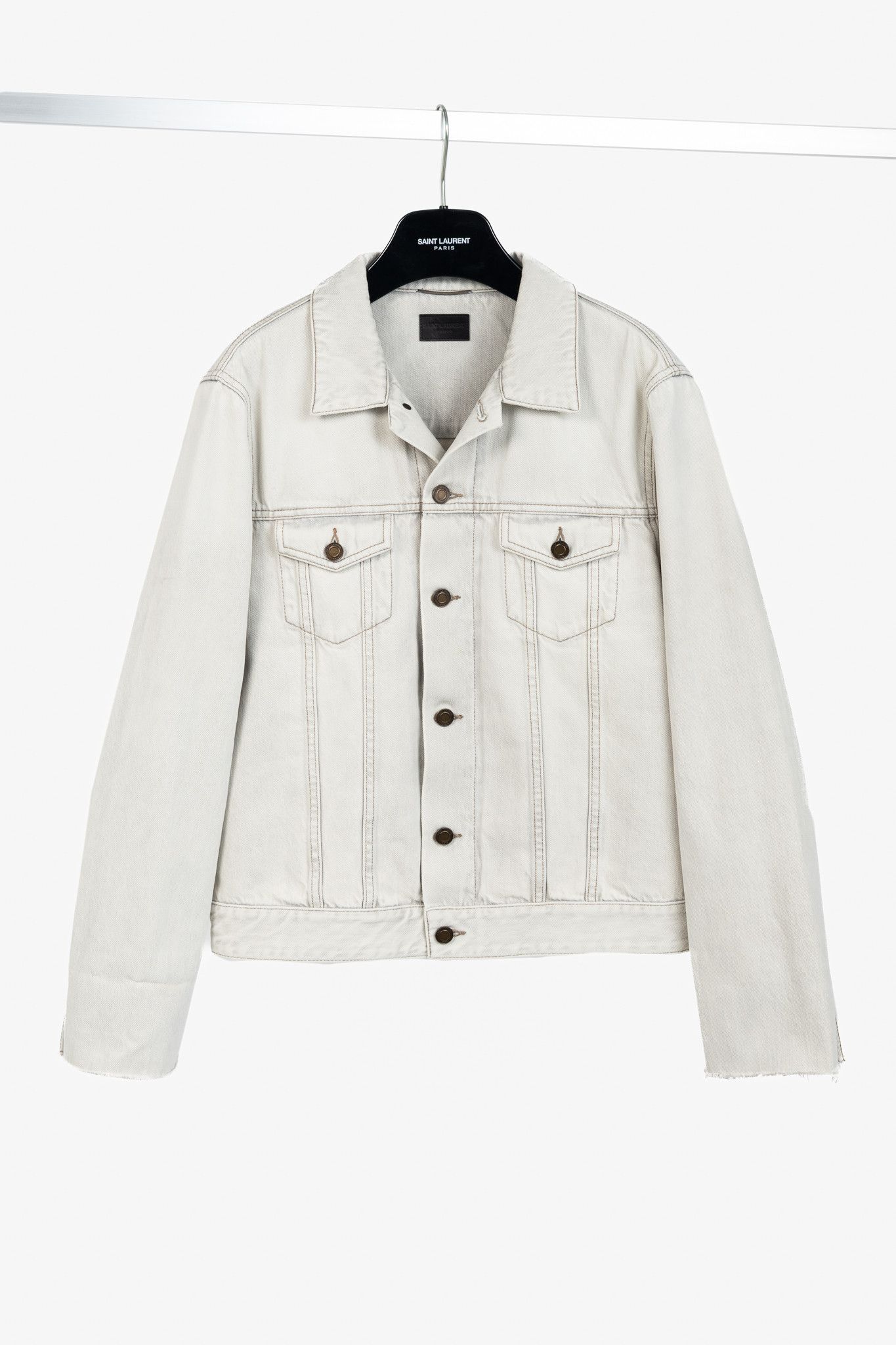 Saint Laurent Paris Saint Laurent Light-Grey Cotton-Denim Frayed-Cuff Jacket Size US XL / EU 56 / 4 - 1 Thumbnail