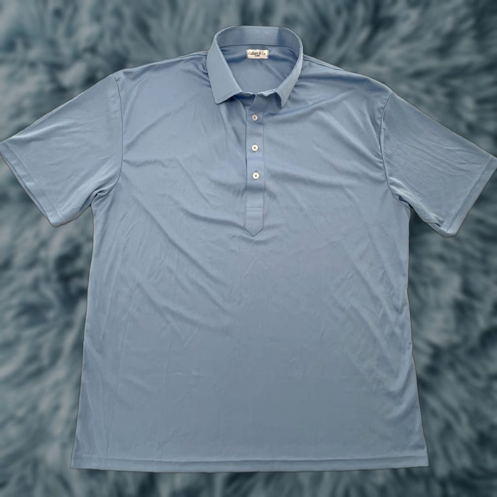 CO Collars & Co Shirt Polo Short Sleeve Blue Mens XL Collar Dress Shirt Outfit Adult Regular Size 46R - 1 Thumbnail