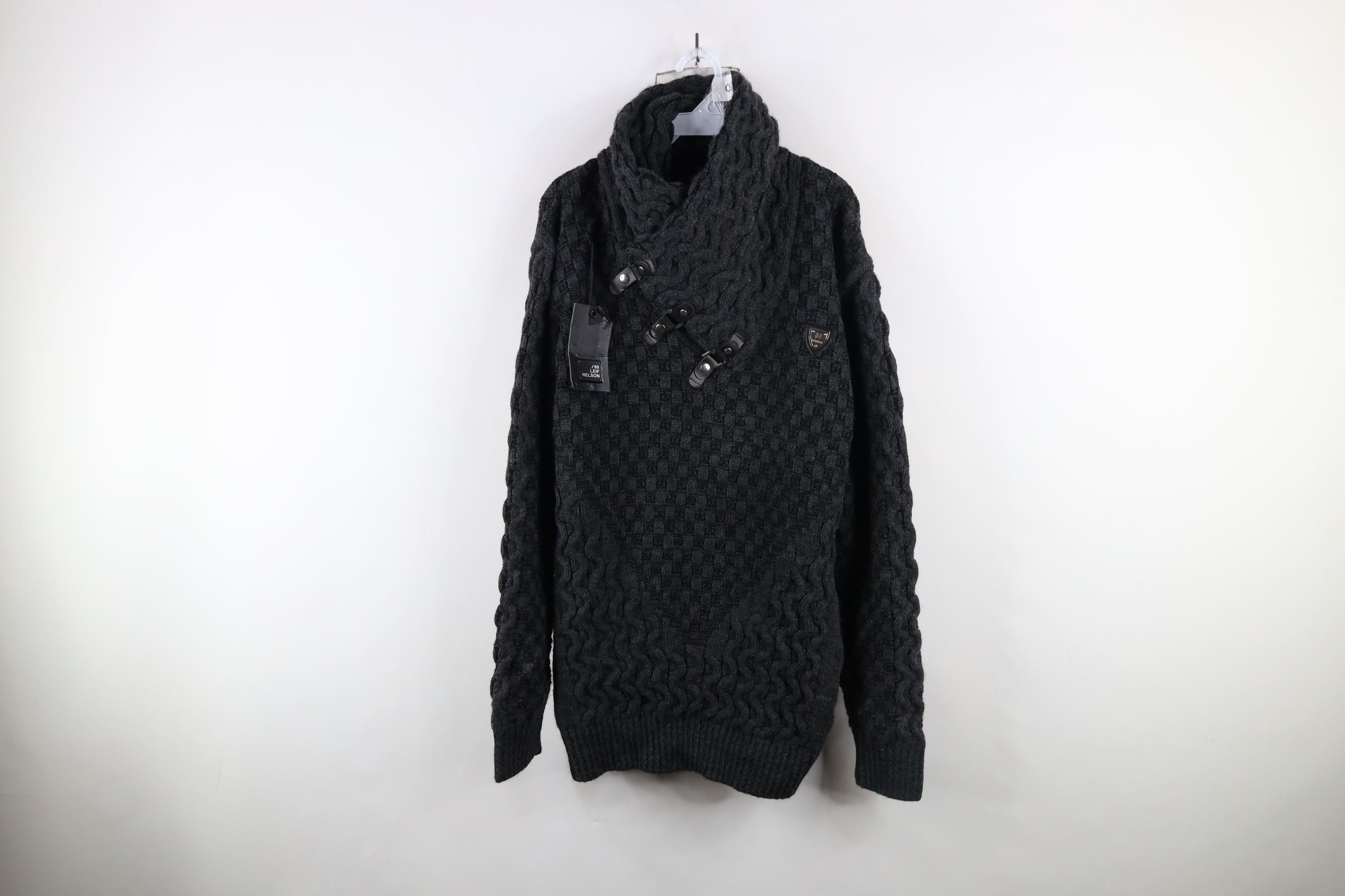 Vintage New Leif Nelson Strap Button Shawl Sweater Anthracite Black Size US XXL / EU 58 / 5 - 1 Thumbnail