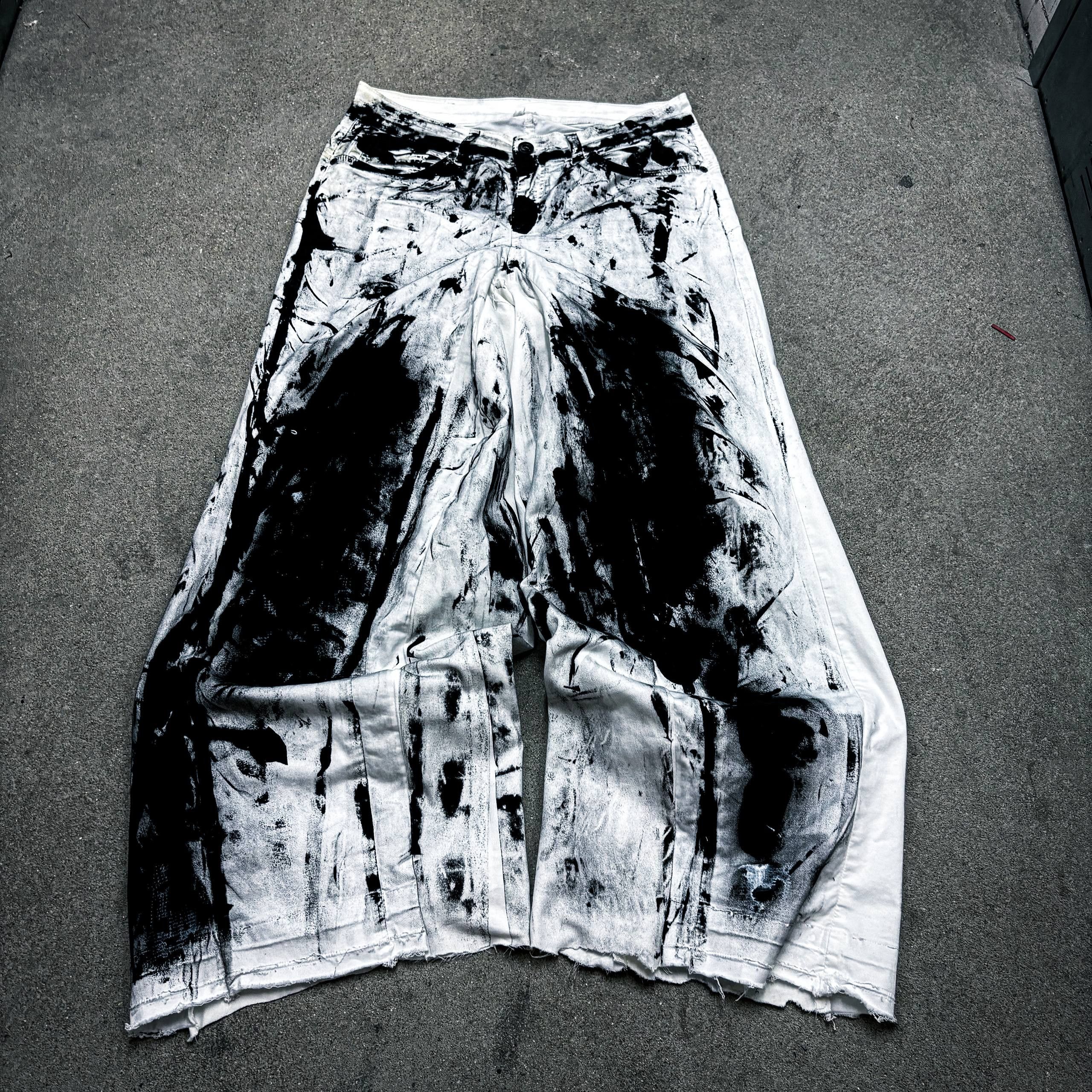 Japanese Brand Custom white Baggy Distressed Jeans Painted Wide Leg Size US 31 - 4 Thumbnail