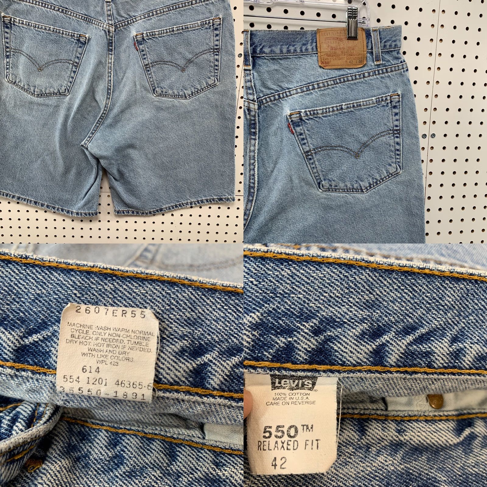 Levi's VINTAGE Levi's 550 Denim Shorts Mens 38x10 Blue Made USA JORTS 90s Bermuda 10in Inseam Mens Size US 38 / EU 54 - 9 Thumbnail