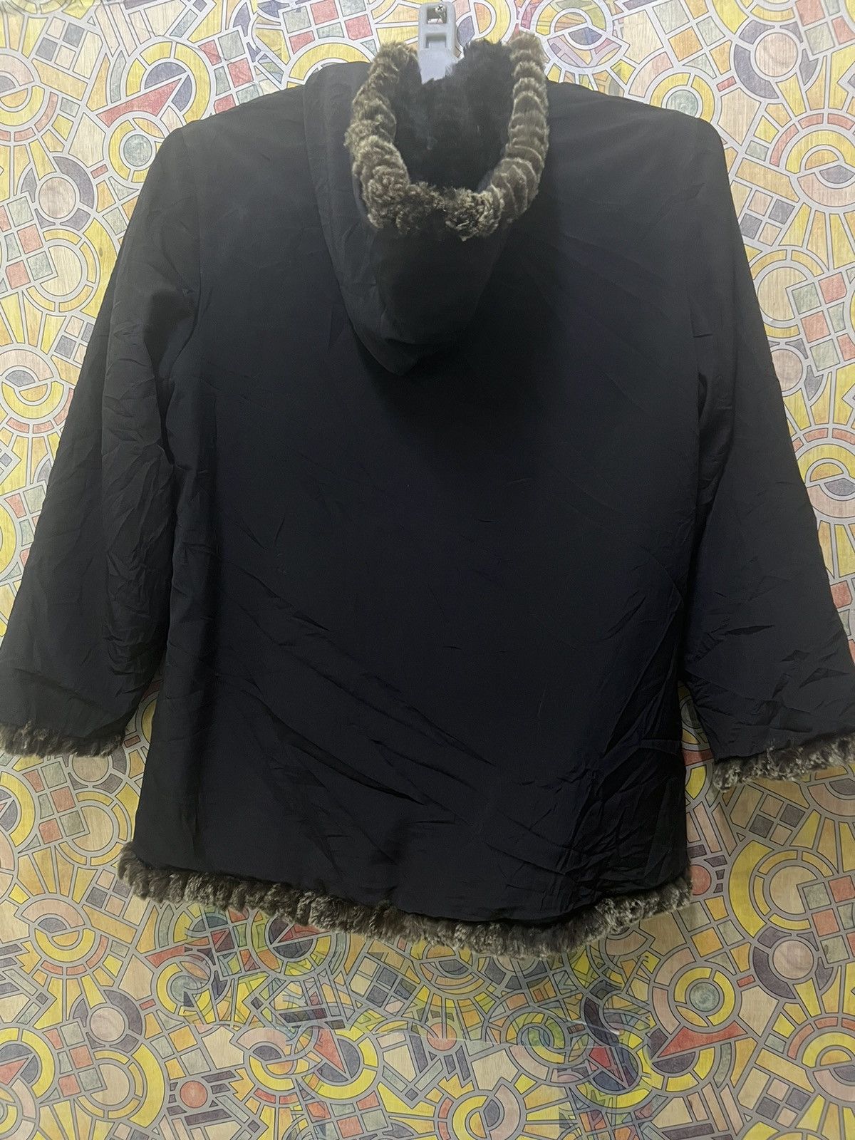 Leather Furugi USED vintage 100% silk rabbit fur reversible jacket Size US L / EU 52-54 / 3 - 12 Thumbnail