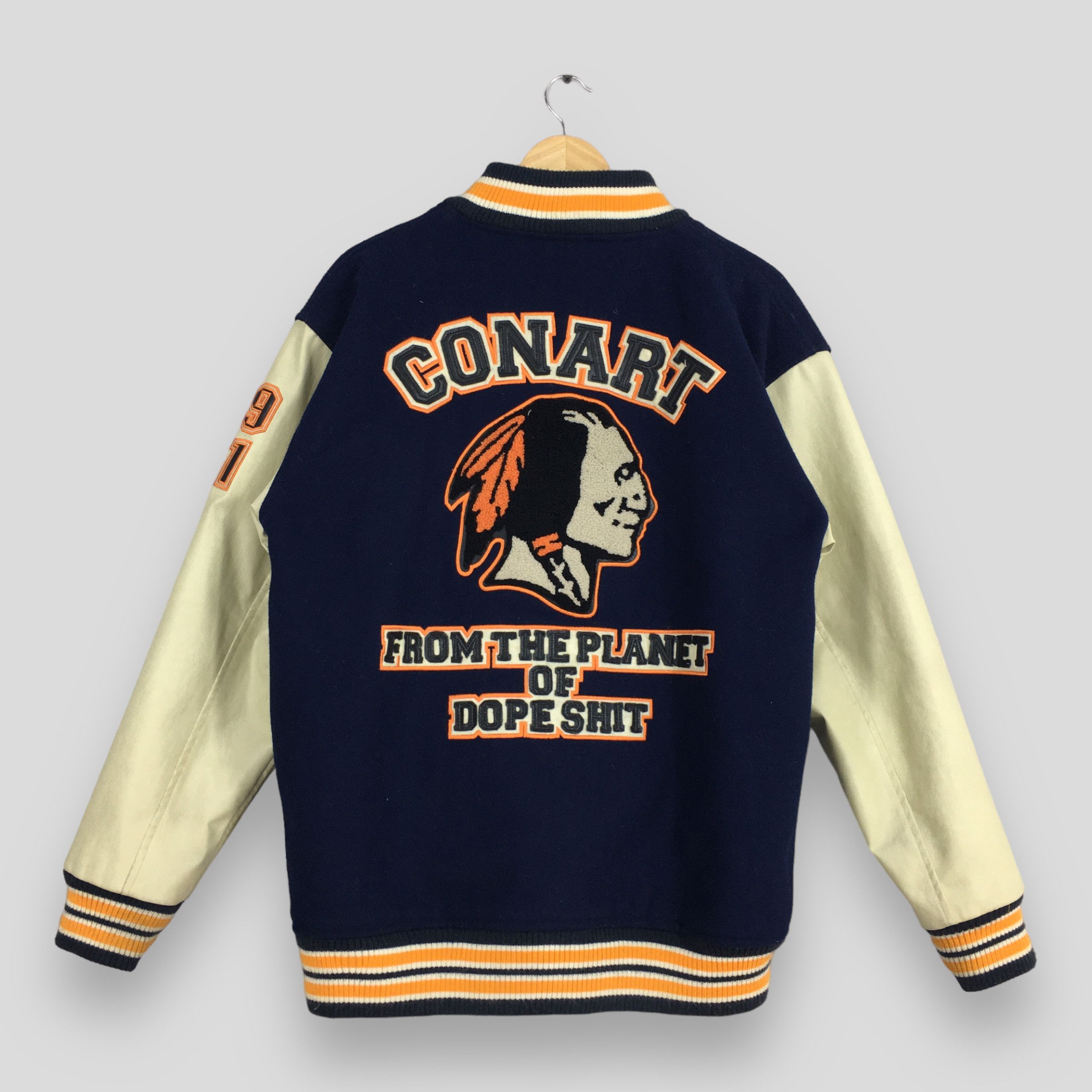 Vintage Vintage 90s Conart Varsity Leather Jacket Medium Size US M / EU 48-50 / 2 - 1 Thumbnail