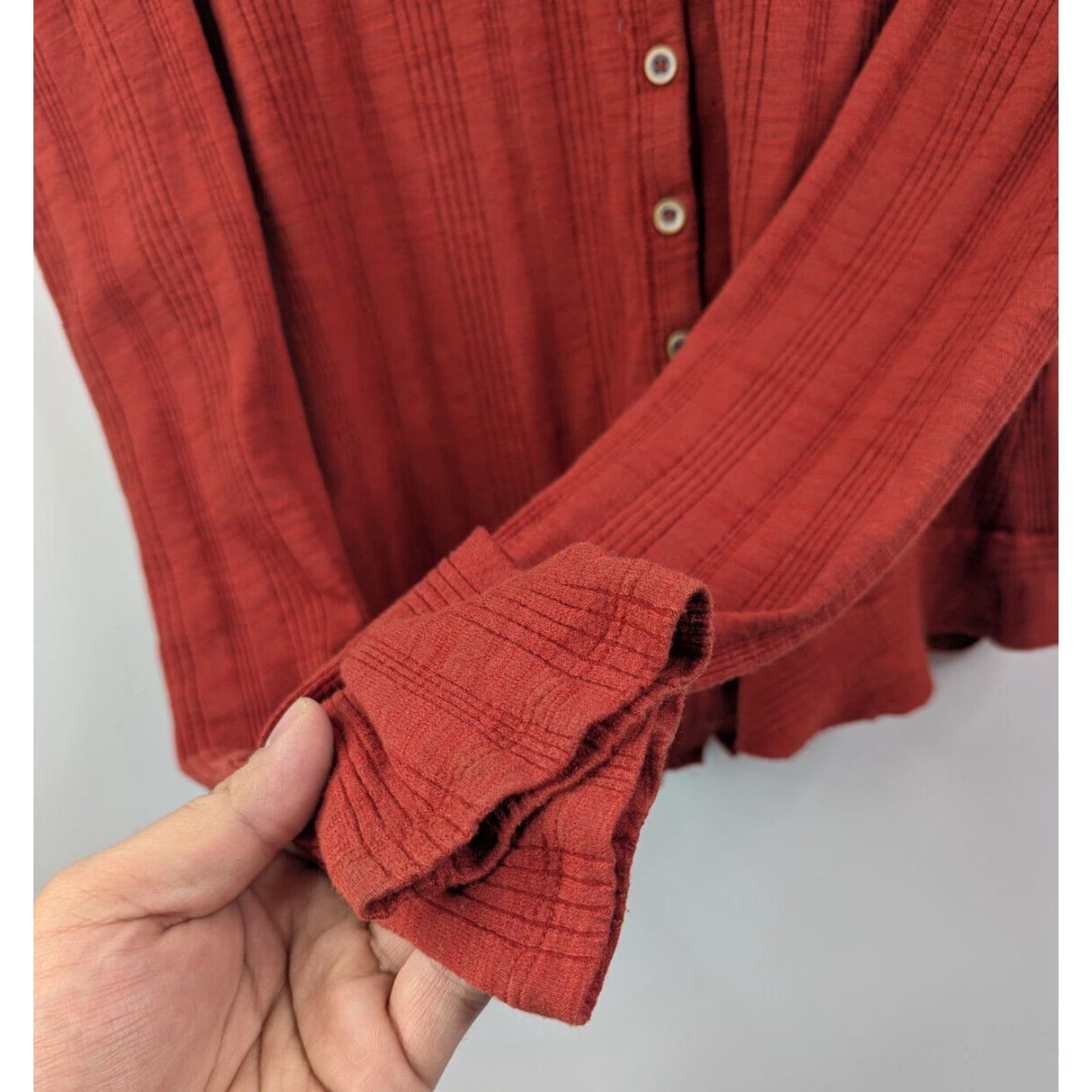 Vintage Pilcro Button Top Shirt Long Sleeve Puff Ribbed Henley Pullover Cropped Casual Orange M Womens Size M / US 6-8 / IT 42-44 - 4 Thumbnail