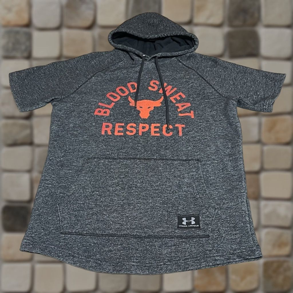 Under Armour PROJECT ROCK UA Men’s Short Sleeve Hoodie Pullover M Gray Logo Rock Mens Hoodie Regular Size US M / EU 48-50 / 2 - 1 Thumbnail