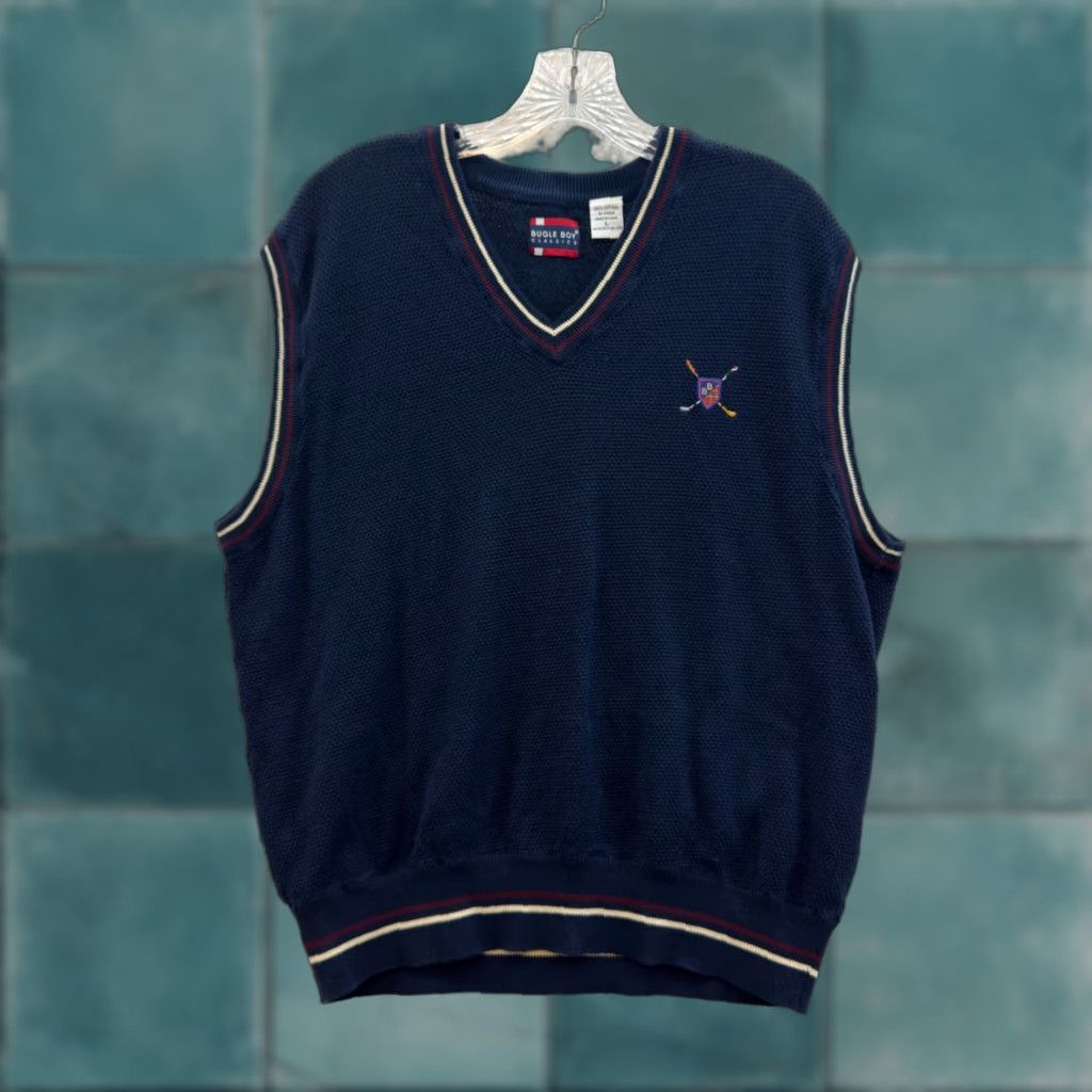 Bugle Boy VINTAGE Y2K Skater Grunge Sweater Vest Large Mens Navy Preppy Academia Grandpa Size US L / EU 52-54 / 3 - 1 Thumbnail