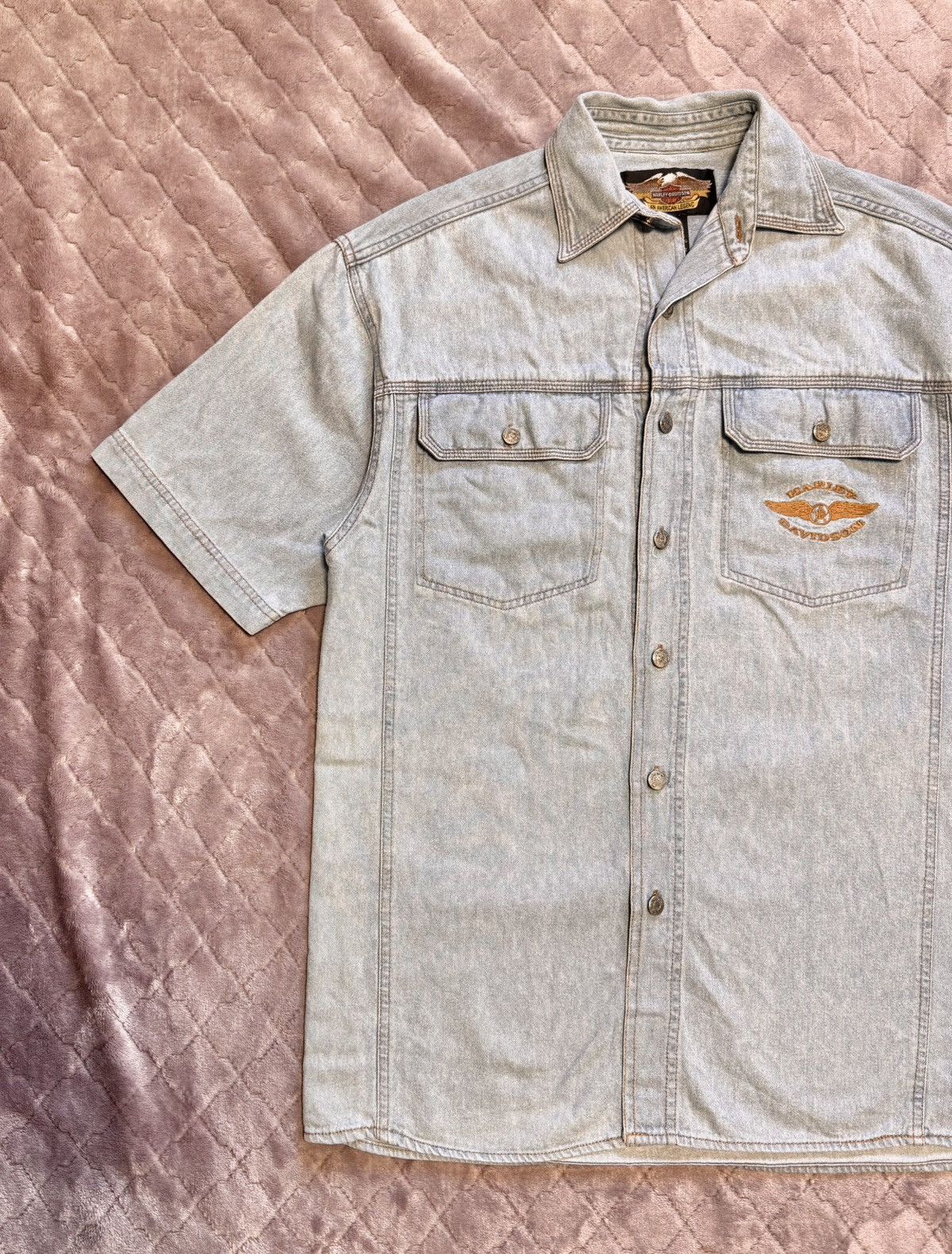 Harley Davidson × Vintage Vintage Harley-Davidson Denim Buttons Up Shirt Size US XL / EU 56 / 4 - 2 Thumbnail