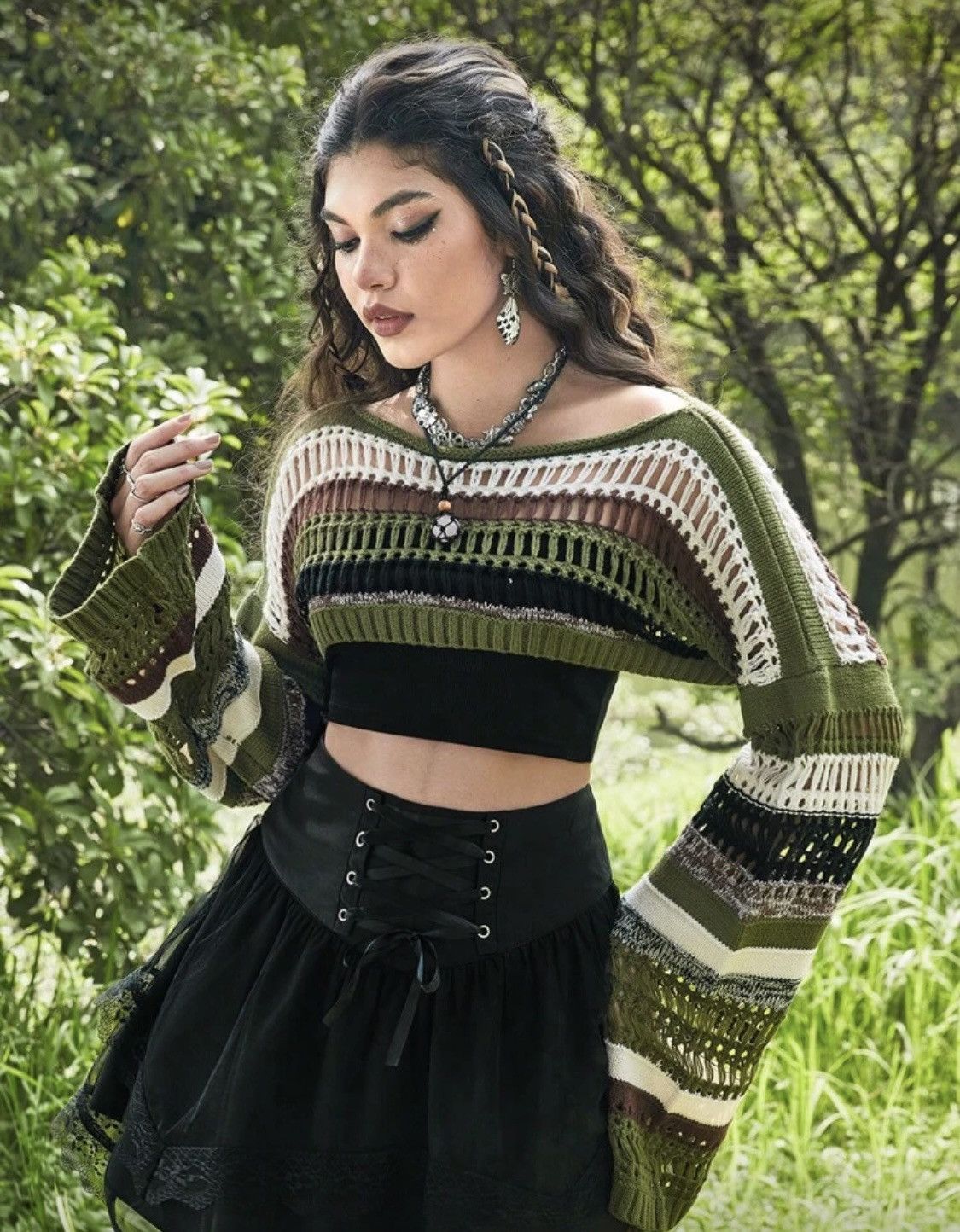Other Striped Knit Bell Sleeve Crop Top Size S / US 4 / IT 40 - 7 Thumbnail