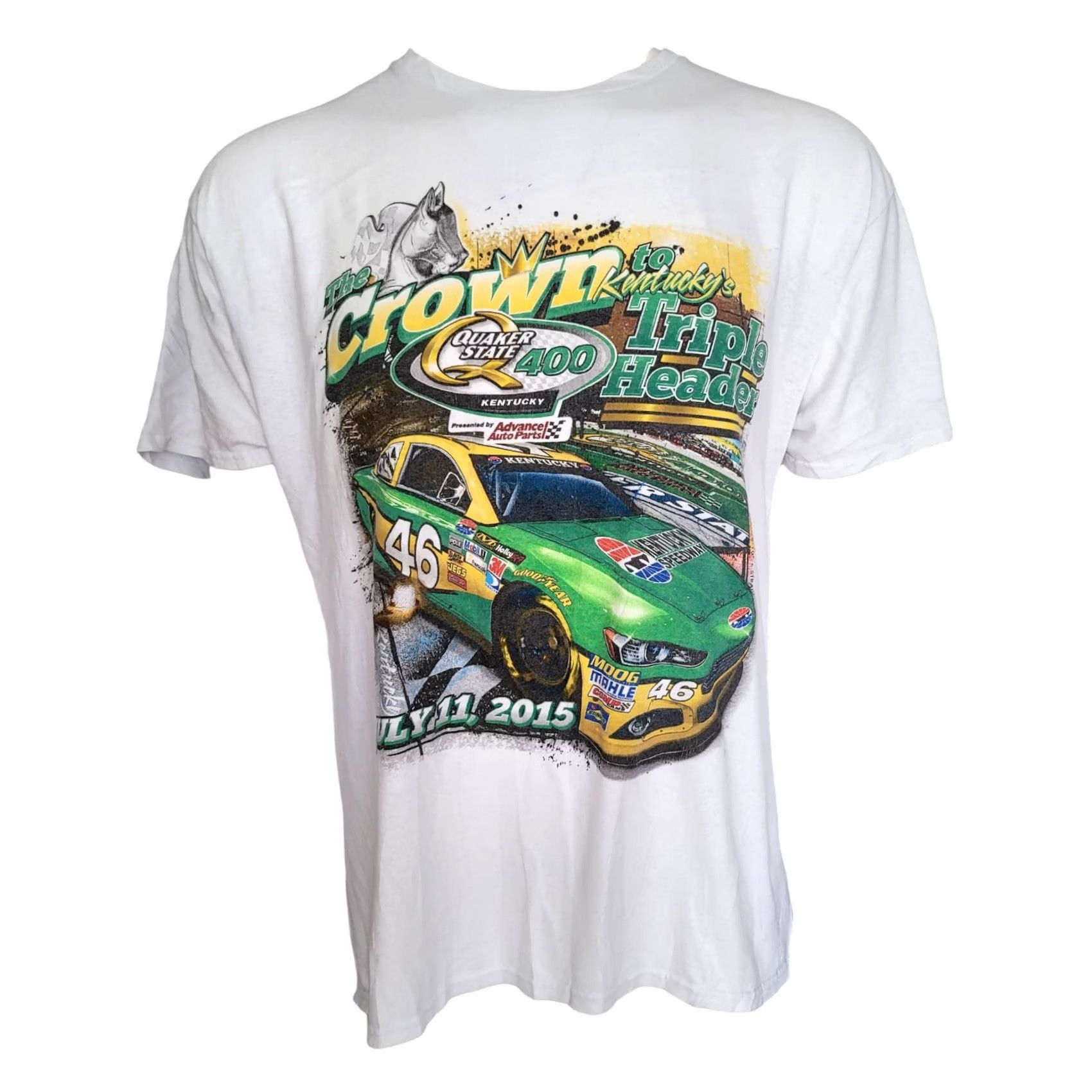 Vintage VINTAGE 2015 Quaker State 400 Kentucky Speedway NASCAR T-Shirt XL Advance Auto Parts - 100% Cotton White Mens T-Shirt Size US XL / EU 56 / 4 - 6 Thumbnail