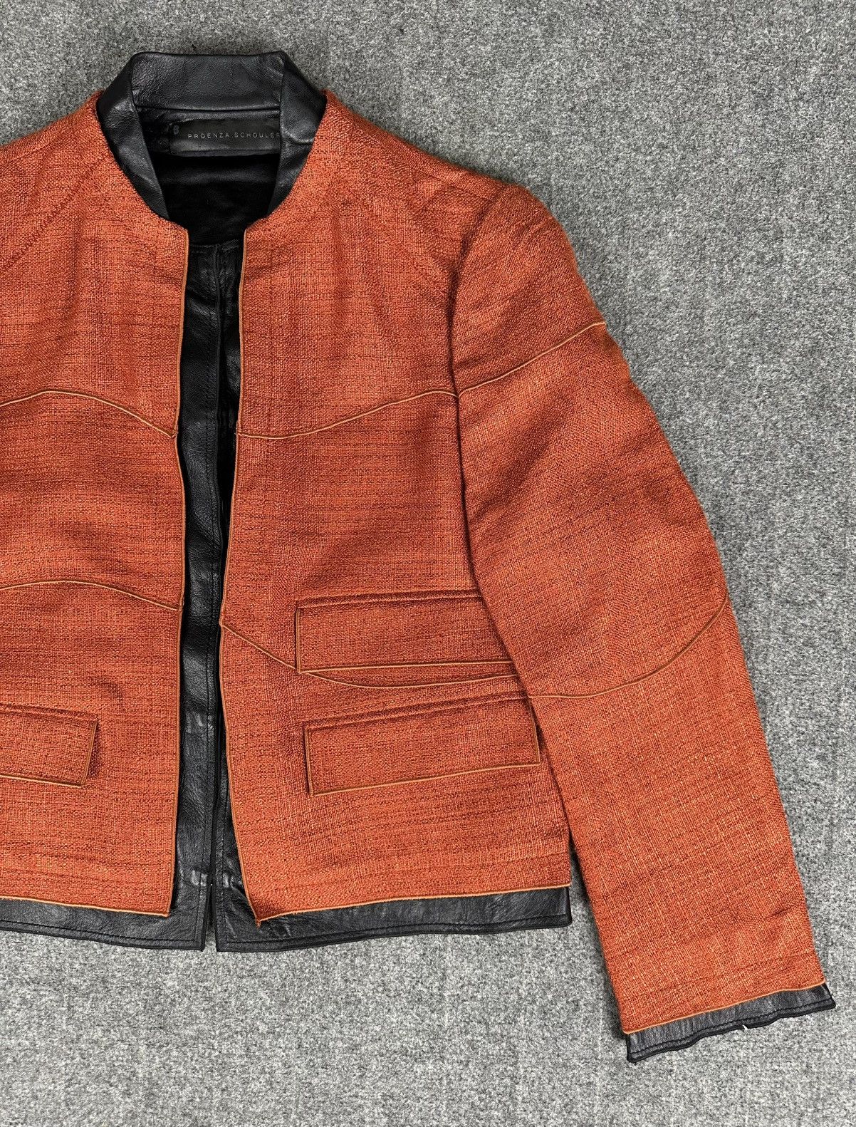 Proenza Schouler Proenza Schouler - Leather Trimmed Tweed Canvas Jacket Size XS / US 0-2 / IT 36-38 - 4 Thumbnail
