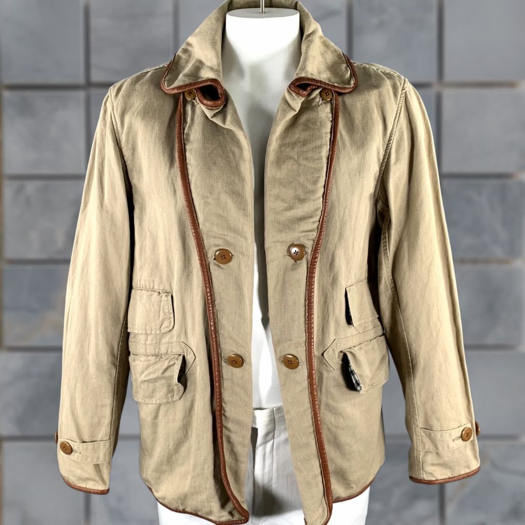 Kapital KAPITAL Jacket Khaki Cotton Hemp Leather Trim Notch Lapel XL Men Size US XL / EU 56 / 4 - 1 Thumbnail