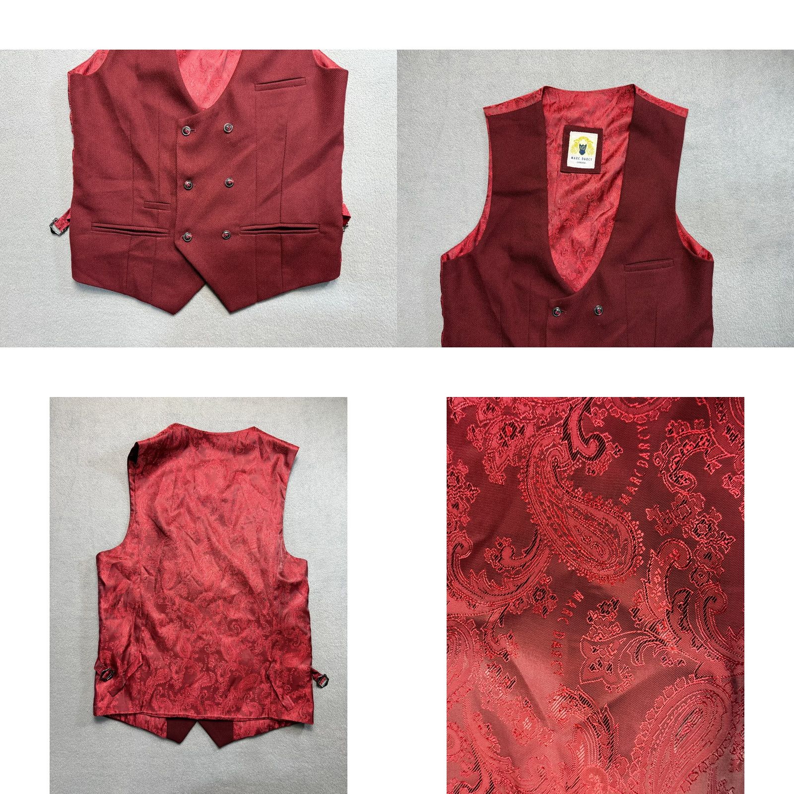 Marcs Marc Darcy Kelvin Red Paisley Vest Waistcoat Mens 38 Suit Gilet Vest Style 3 Piece Mens Size 38 Red Paisley Pattern Shirtless? Size US XXS / EU 40 - 8 Thumbnail