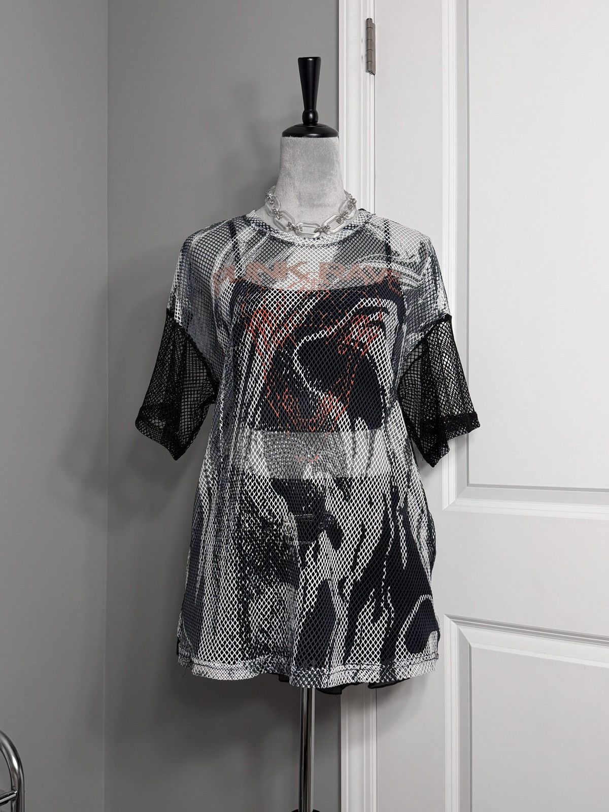 Other Punk Rave Unisex Mesh Graphic Black & White T-Shirt Size M / US 6-8 / IT 42-44 - 6 Thumbnail