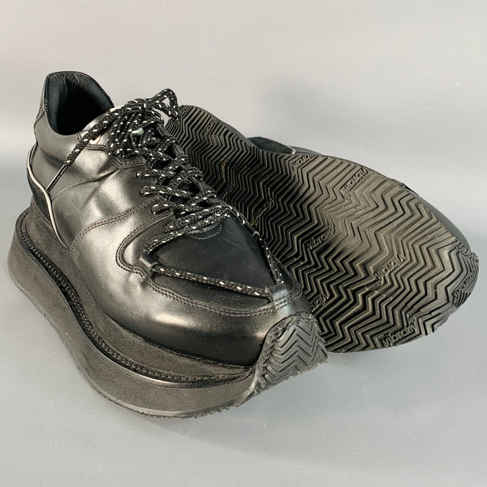 Other BODYSONG Size 8.5 Black Leather Low Top Platform Sneakers Size US 8.5 / EU 41-42 - 5 Thumbnail