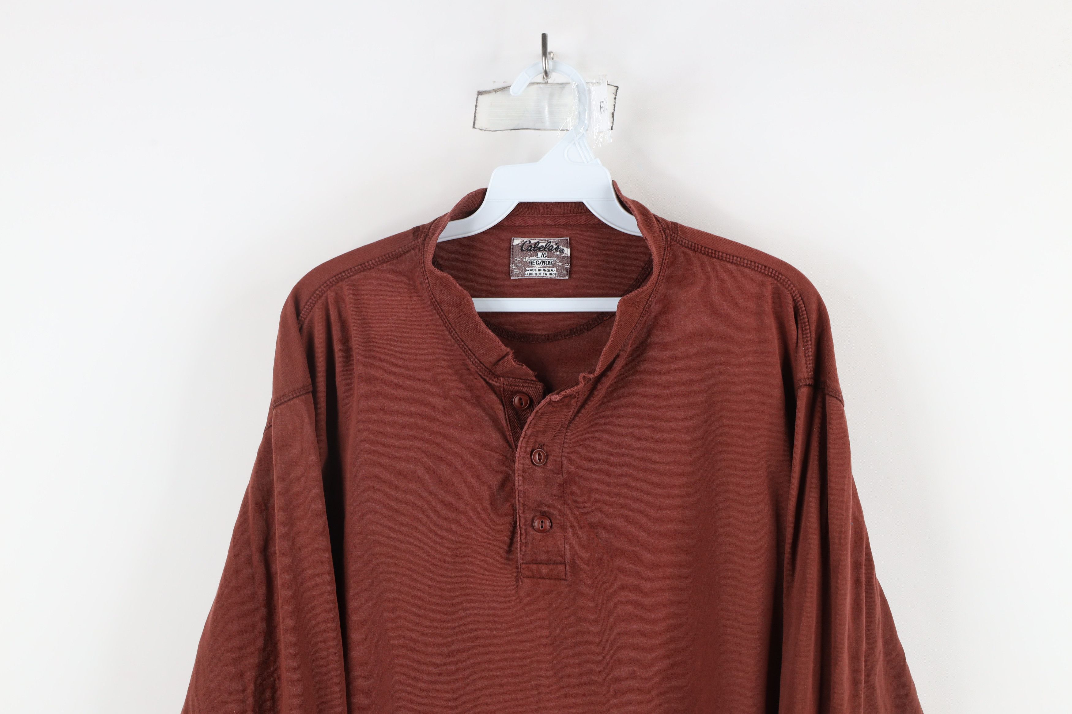 Cabelas × Vintage Vintage 90s Cabelas Long Sleeve Henley T-Shirt Cotton Brown Size US L / EU 52-54 / 3 - 2 Thumbnail