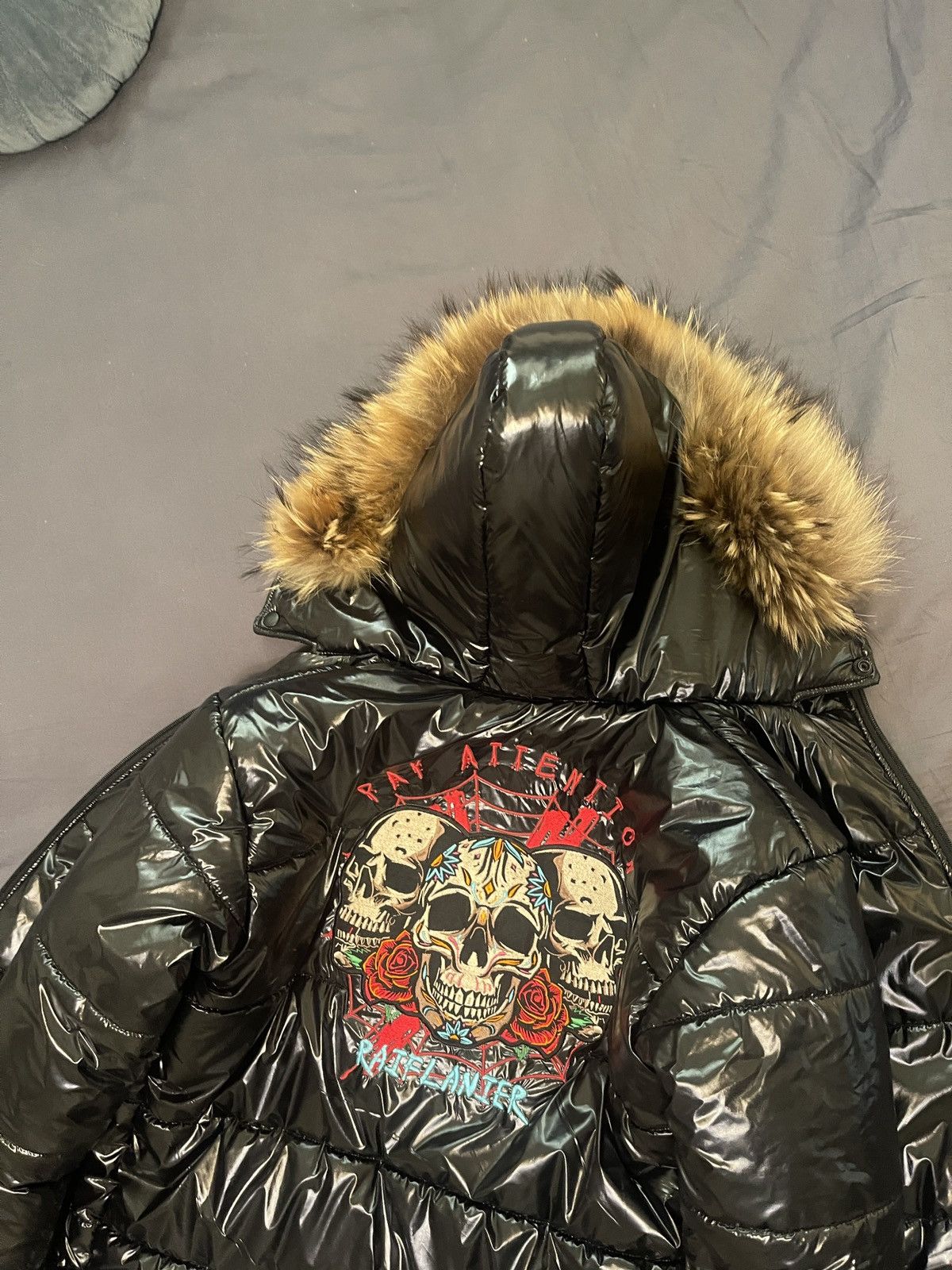 Other 1-of-1 Handmade Black Glossy Puffer Jacket with Fur hood Size US L / EU 52-54 / 3 - 4 Thumbnail
